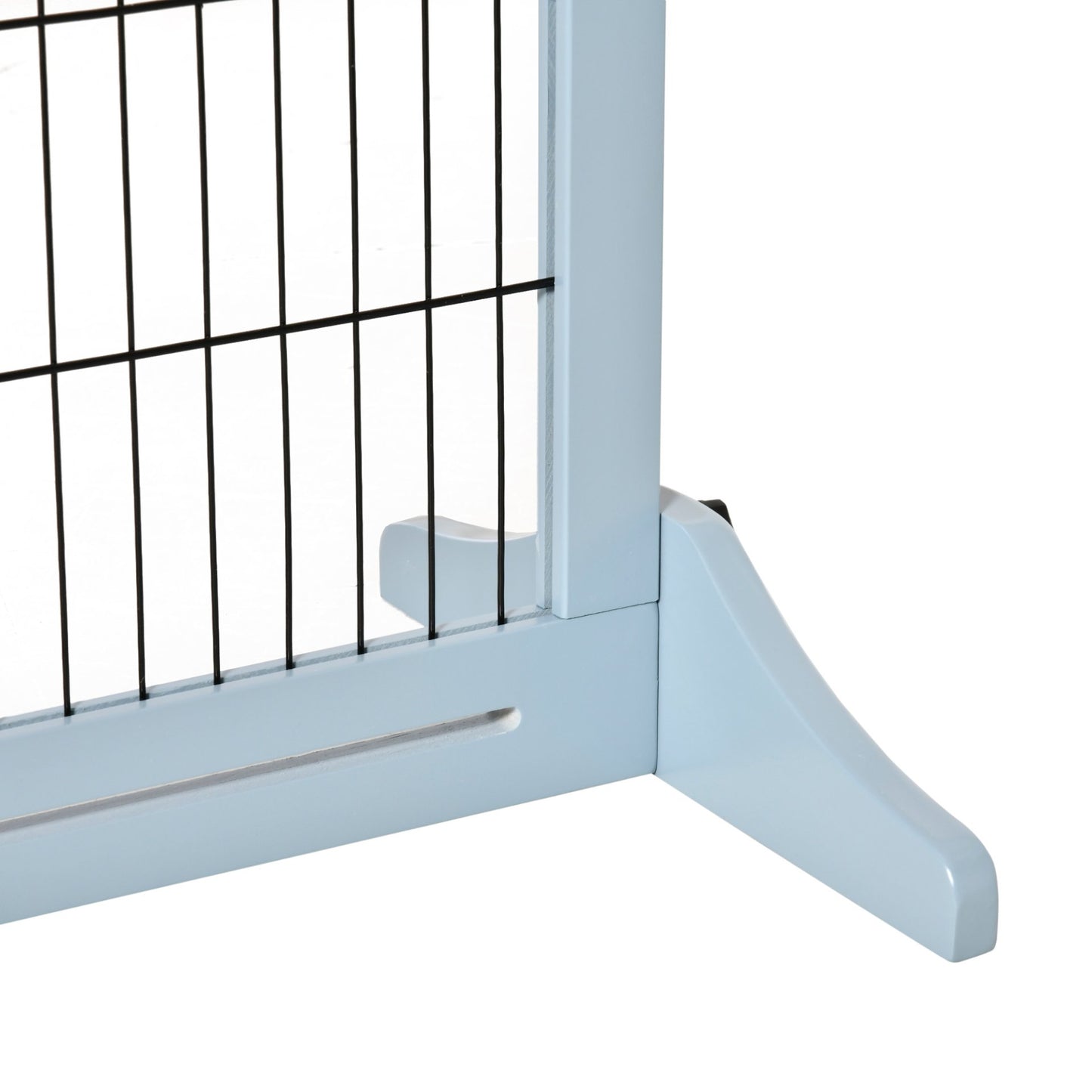 PawHut Adjustable Wooden Pet Gate, Freestanding Dog Barrier Fence with 2 Panels for Doorway, Hallway, 69H x 104 - 183 cm, Blue - grey - Baig Merchant