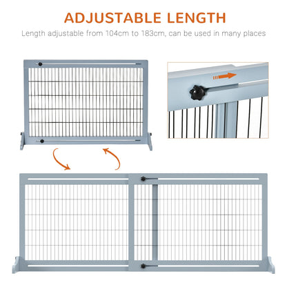 PawHut Adjustable Wooden Pet Gate, Freestanding Dog Barrier Fence with 2 Panels for Doorway, Hallway, 69H x 104 - 183 cm, Blue - grey - Baig Merchant