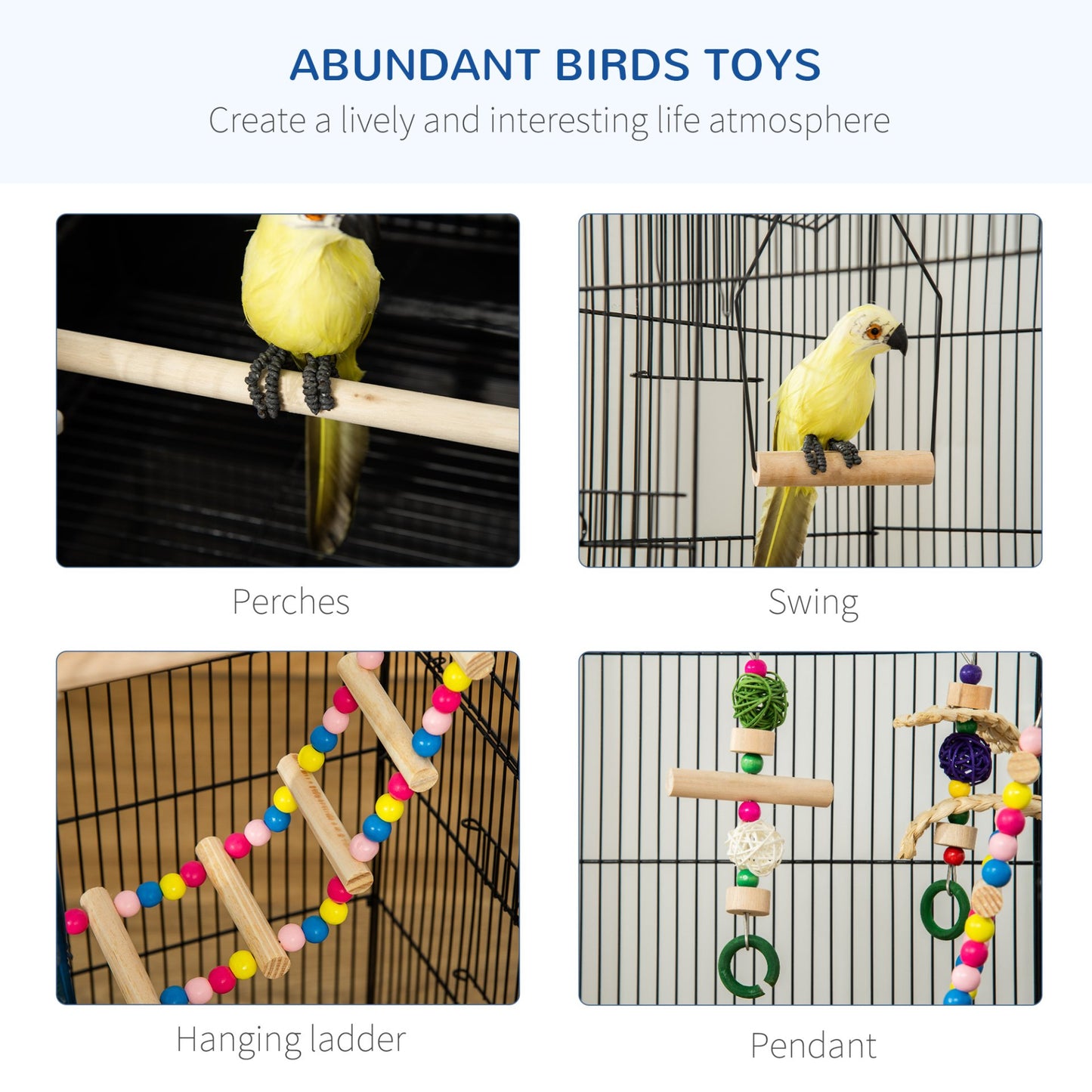 PawHut Bird Cage for Budgies, Finches, Canaries w/ Accessories, Toys, Tray, Handle, 46 x 36 x 100cm - Black - Baig Merchant