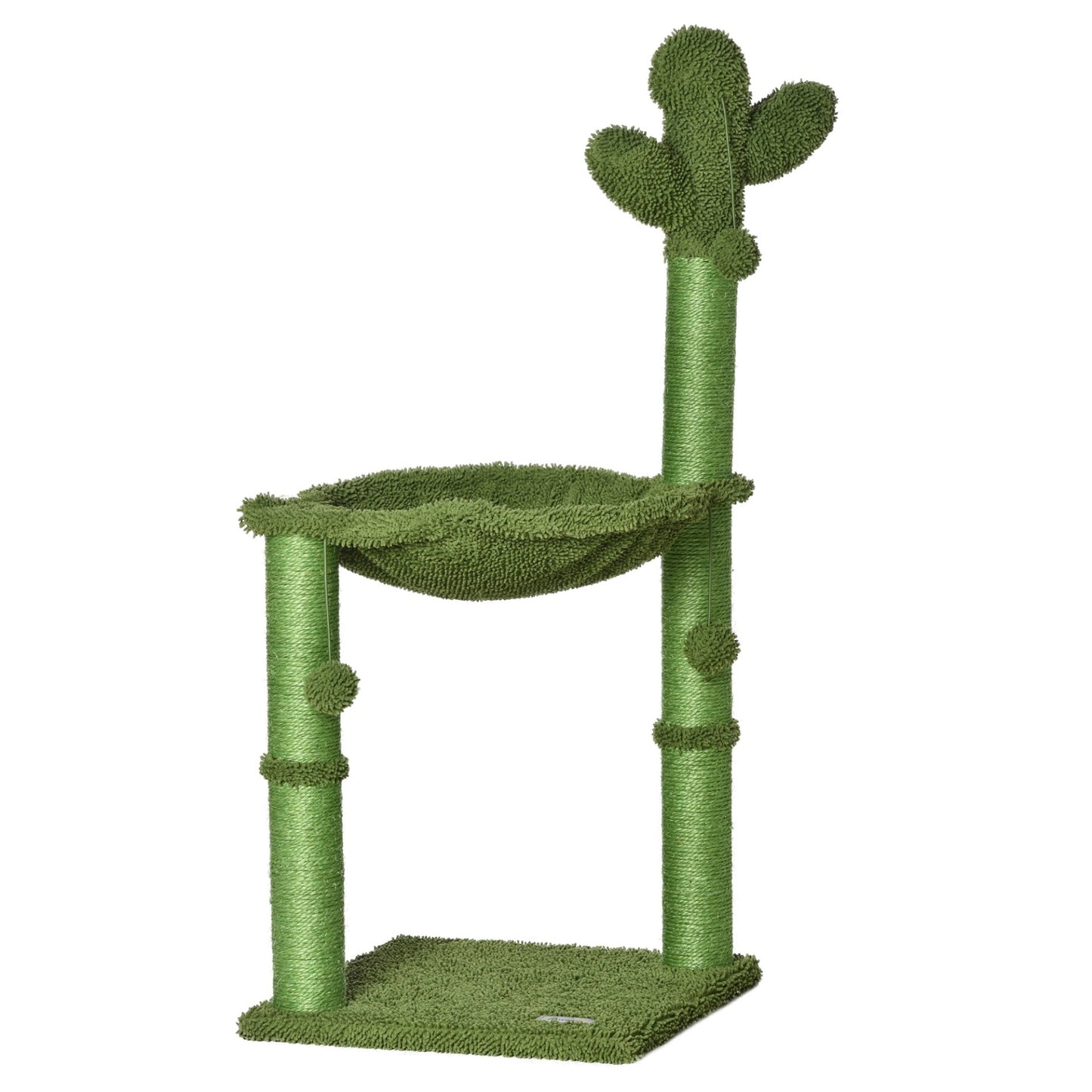 PawHut Cactus Cat Tree Tower for Indoor Cats Sisal Scratching Post with Hammock Bed Dangling Ball 40 x 40 x 96 cm - Baig Merchant