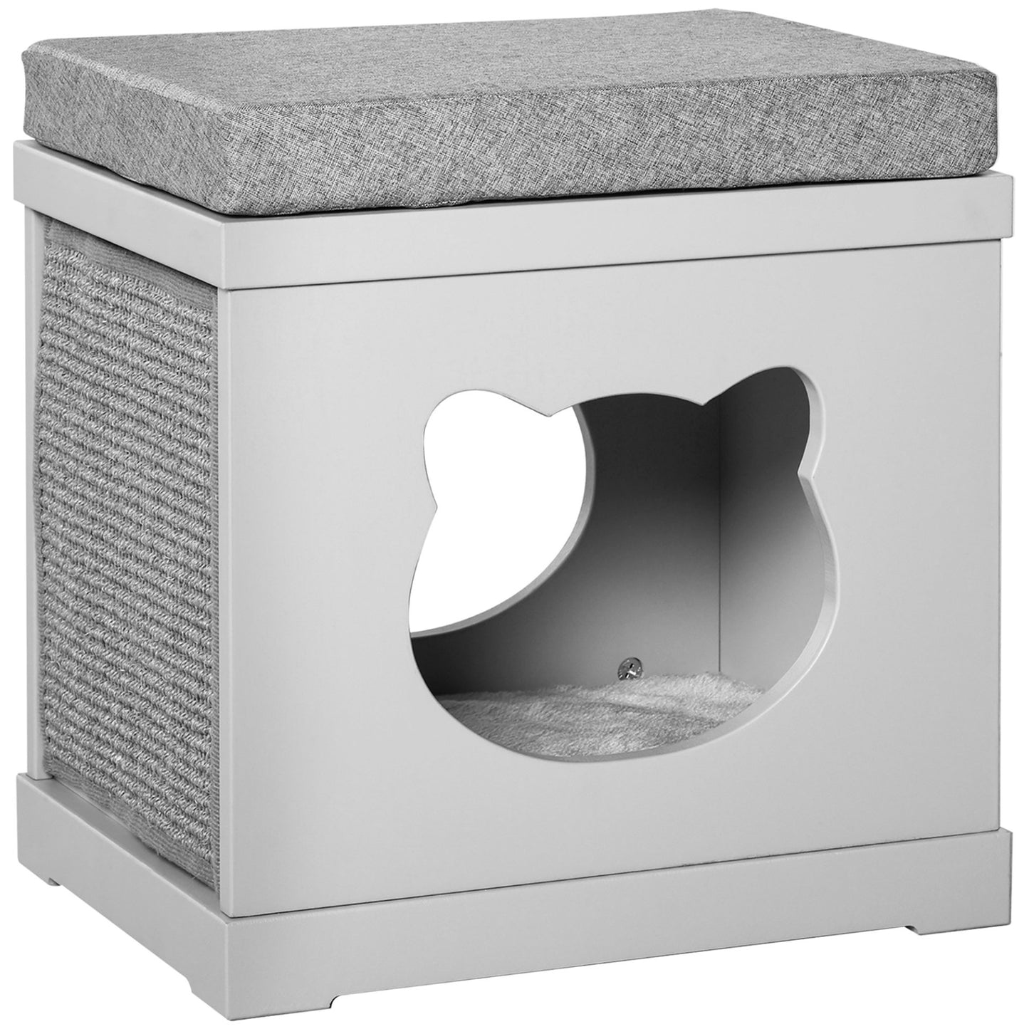 PawHut Cat House Bed Kitten Cave Cube Indoor for Small Pet with Removable Sisal Scratching Pads Soft Cushions, 41x30x36 cm, Grey - Baig Merchant