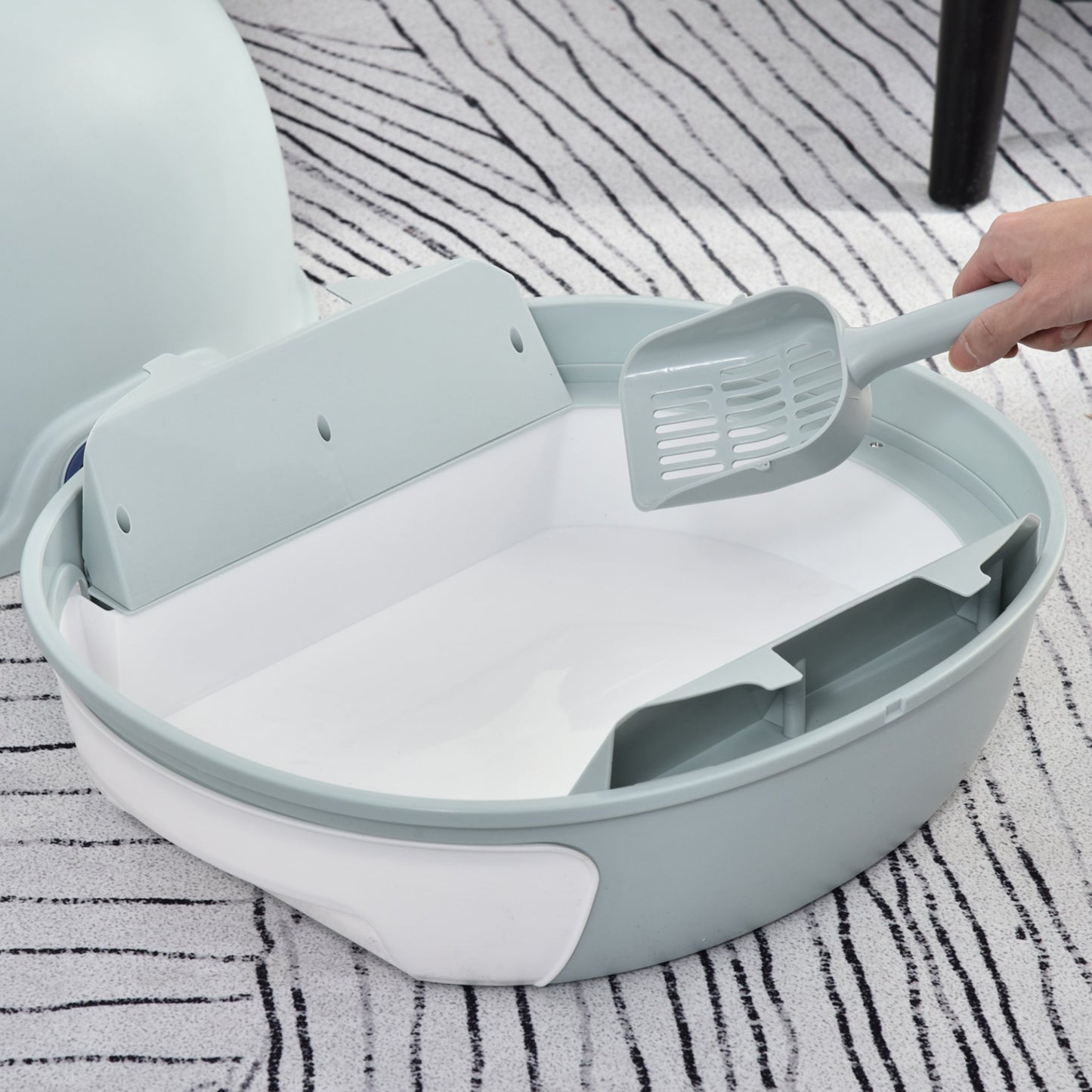 PawHut Cat Litter Box Toilet With Litter Scoop Enclosed Drawer Skylight Easy To Clean Blue - Baig Merchant