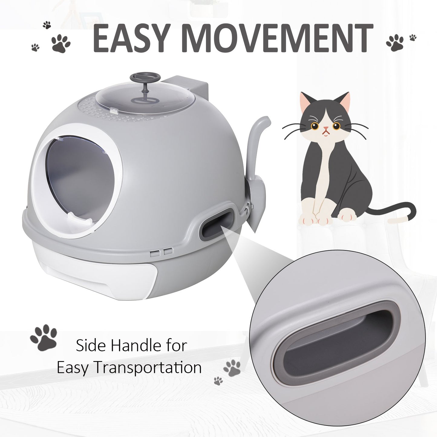 PawHut Cat Litter Box Toilet With Litter Scoop Enclosed Drawer Skylight Easy To Clean Grey - Baig Merchant