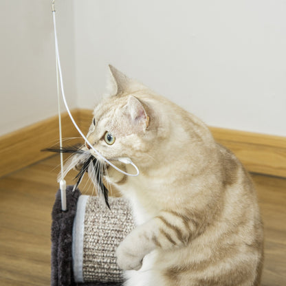 PawHut Cat Scratcher Sisal Scratching Pad Mat Board Kitten Toy with Roller Feather Teaser, 44 x 24 x 16 cm, Grey - Baig Merchant