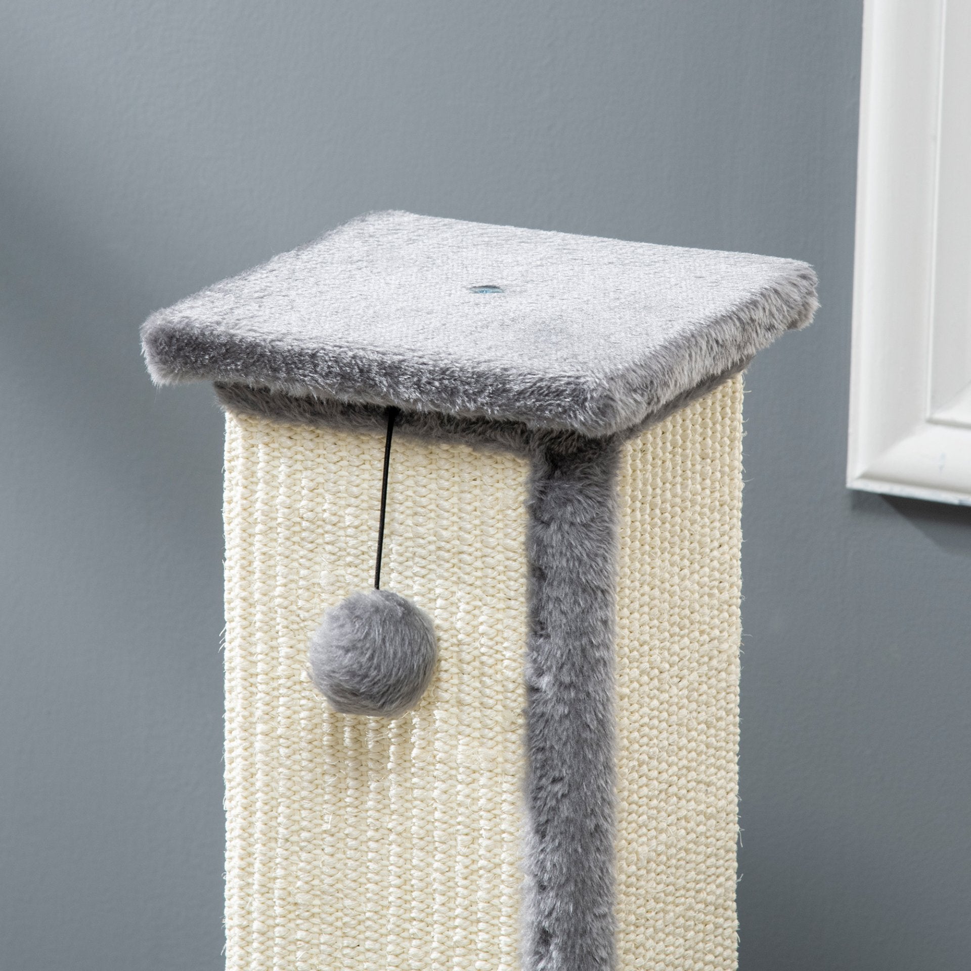 PawHut Cat Scratching Post for Indoor Cats, 81cm Cat Scratcher, Vertical Full Scratcher with Natural Sisal Rope, Hanging Ball and Soft Plush, Grey - Baig Merchant