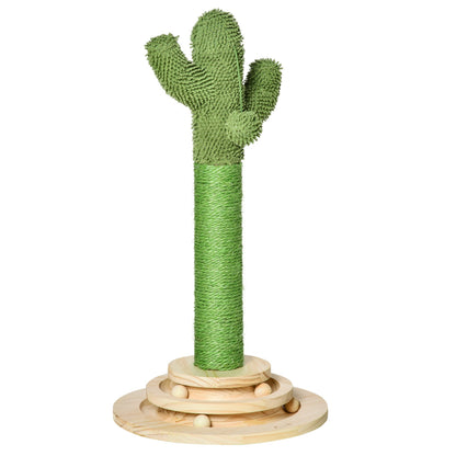 PawHut Cat Tree Cactus Sisal Scratching Post for Indoor Cats Play Tower Kitten Furniture with Hanging Ball Interactive Fun Roller Exerciser 32 x 32 x 60cm - Baig Merchant