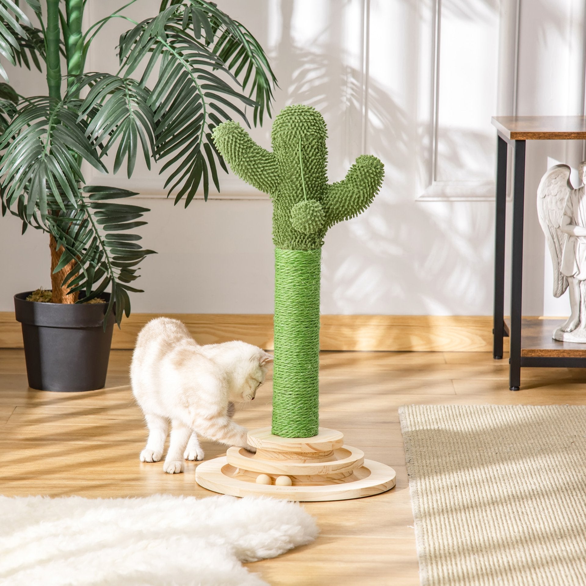 PawHut Cat Tree Cactus Sisal Scratching Post for Indoor Cats Play Tower Kitten Furniture with Hanging Ball Interactive Fun Roller Exerciser 32 x 32 x 60cm - Baig Merchant