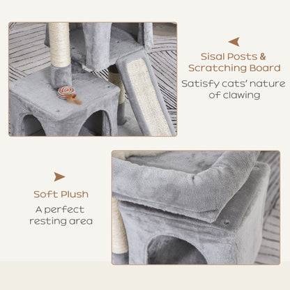 PawHut Cat Tree for Indoor Cats Activity Center Kitten Scratching Post Climbing Tower Grey 59 x 39 x 83 cm - Baig Merchant