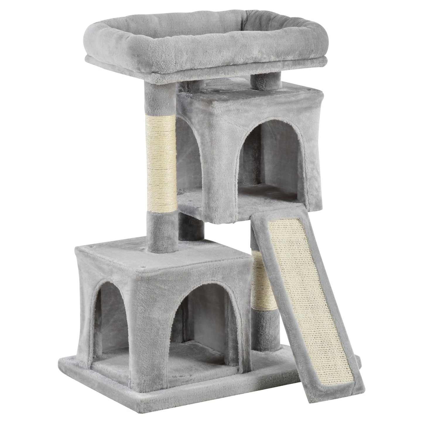 PawHut Cat Tree for Indoor Cats Activity Center Kitten Scratching Post Climbing Tower Grey 59 x 39 x 83 cm - Baig Merchant