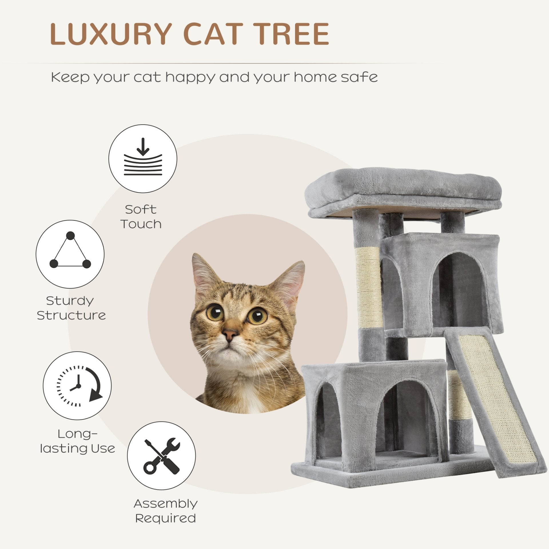 PawHut Cat Tree for Indoor Cats Activity Center Kitten Scratching Post Climbing Tower Grey 59 x 39 x 83 cm - Baig Merchant