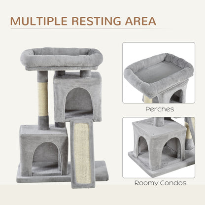 PawHut Cat Tree for Indoor Cats Activity Center Kitten Scratching Post Climbing Tower Grey 59 x 39 x 83 cm - Baig Merchant