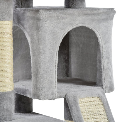 PawHut Cat Tree for Indoor Cats Activity Center Kitten Scratching Post Climbing Tower Grey 59 x 39 x 83 cm - Baig Merchant