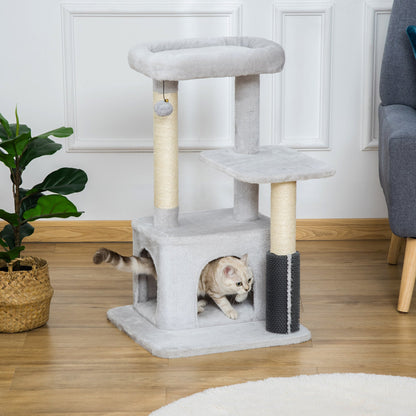 PawHut Cat Tree for Indoor Cats Climbing Tower Kitten Scratch Post Activity Center Kitten with Massage Toy Hanging Ball Bed Condo Perch 48 x 48 x 85cm Grey - Baig Merchant