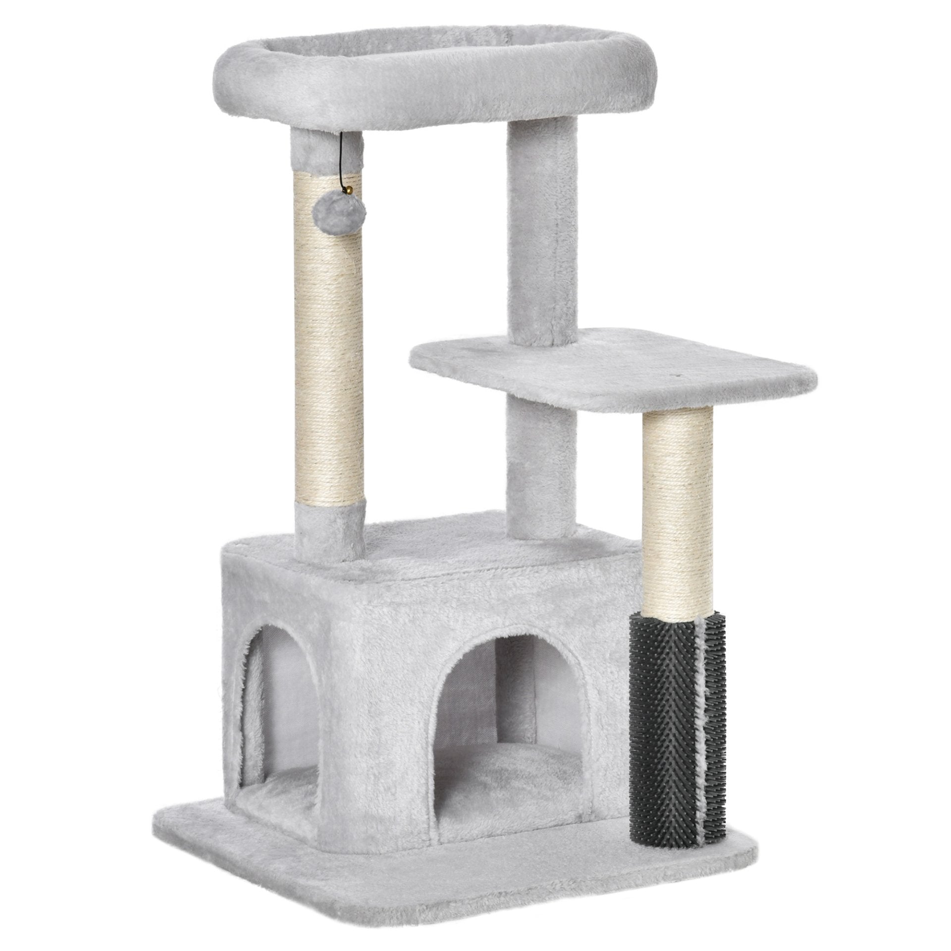 PawHut Cat Tree for Indoor Cats Climbing Tower Kitten Scratch Post Activity Center Kitten with Massage Toy Hanging Ball Bed Condo Perch 48 x 48 x 85cm Grey - Baig Merchant