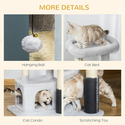 PawHut Cat Tree for Indoor Cats Climbing Tower Kitten Scratch Post Activity Center Kitten with Massage Toy Hanging Ball Bed Condo Perch 48 x 48 x 85cm Grey - Baig Merchant