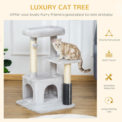 PawHut Cat Tree for Indoor Cats Climbing Tower Kitten Scratch Post Activity Center Kitten with Massage Toy Hanging Ball Bed Condo Perch 48 x 48 x 85cm Grey - Baig Merchant