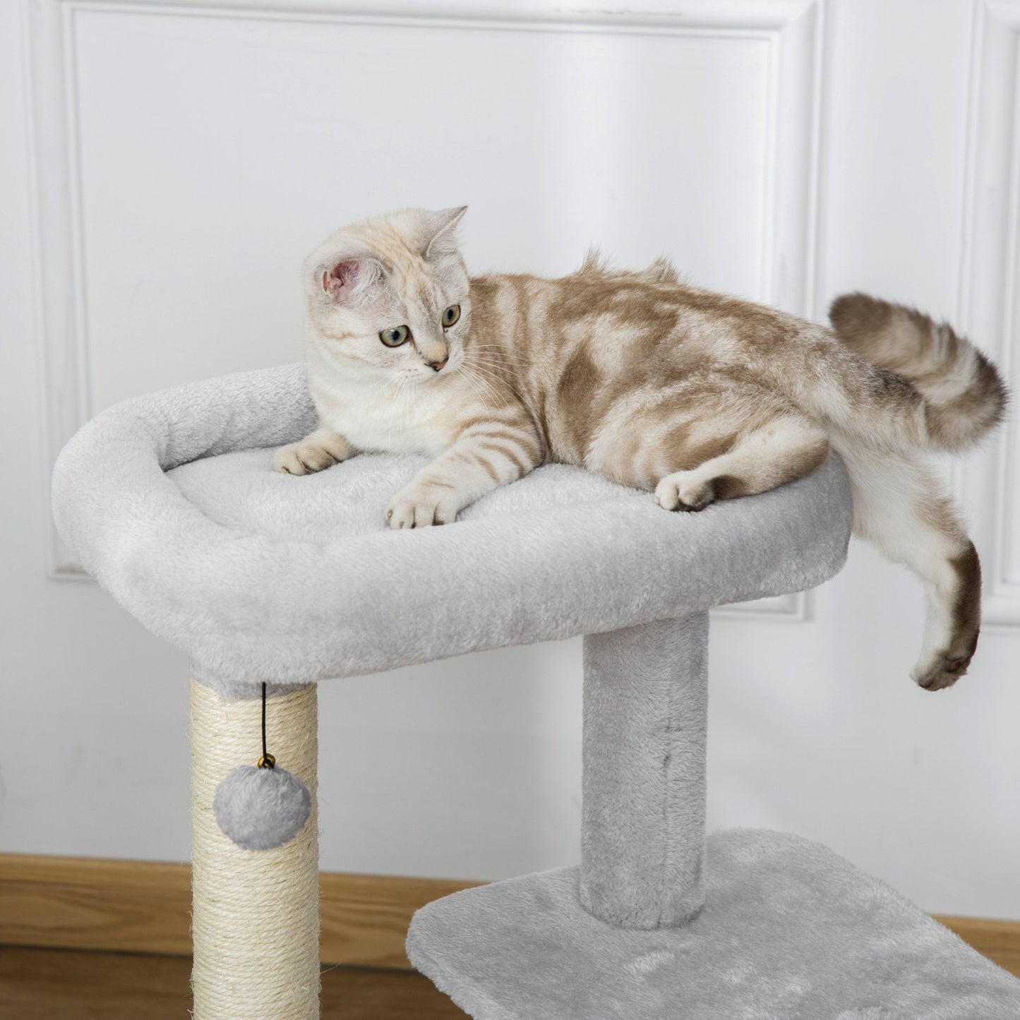 PawHut Cat Tree for Indoor Cats Climbing Tower Kitten Scratch Post Activity Center Kitten with Massage Toy Hanging Ball Bed Condo Perch 48 x 48 x 85cm Grey - Baig Merchant