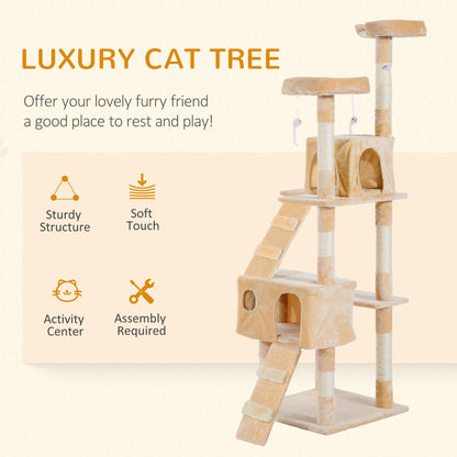 PawHut Cat Tree for Indoor Cats Kitten Kitty Scratching Scratcher Post Climbing Tower Activity Center House Cream - Baig Merchant