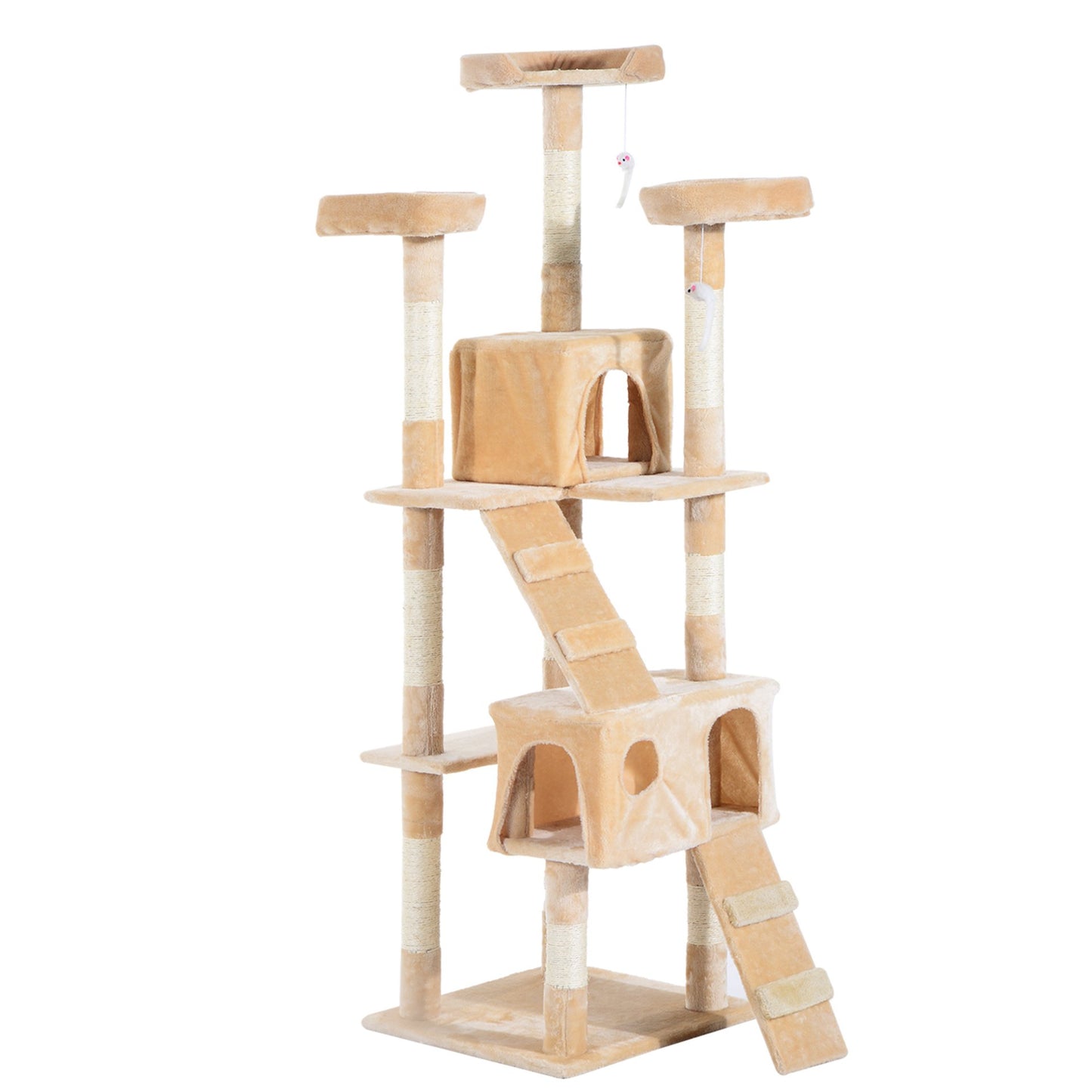 PawHut Cat Tree for Indoor Cats Kitten Kitty Scratching Scratcher Post Climbing Tower Activity Center House Cream - Baig Merchant