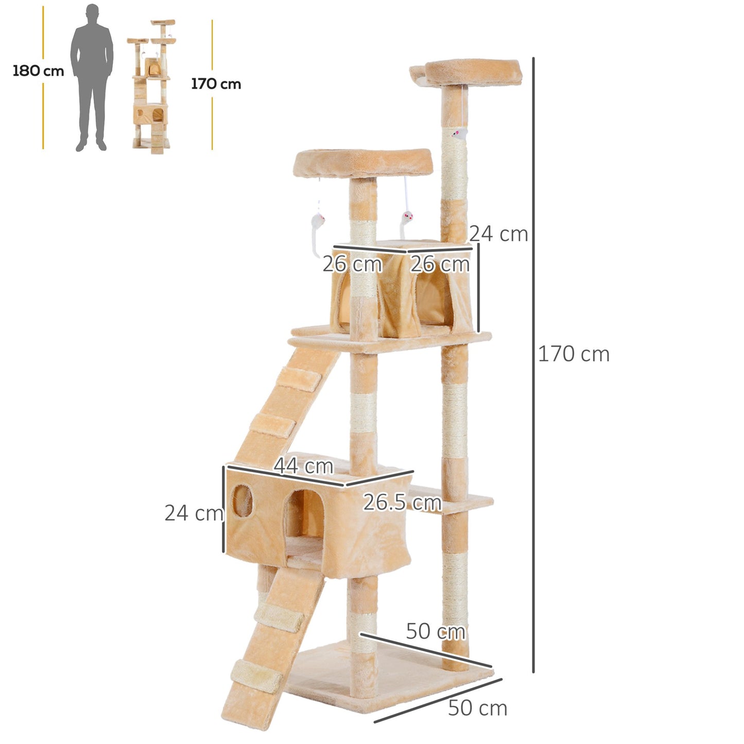 PawHut Cat Tree for Indoor Cats Kitten Kitty Scratching Scratcher Post Climbing Tower Activity Center House Cream - Baig Merchant