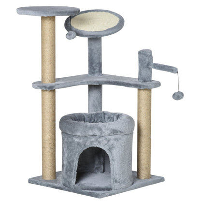 PawHut Cat Tree for Indoor Cats Kitten Play Tower Scratching Post with Condo Bed Scratcher Perch Ball Toy Grey - Baig Merchant