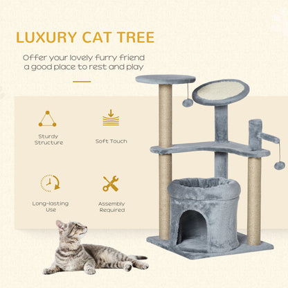 PawHut Cat Tree for Indoor Cats Kitten Play Tower Scratching Post with Condo Bed Scratcher Perch Ball Toy Grey - Baig Merchant