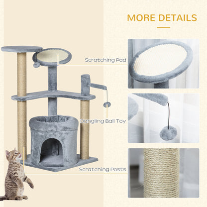 PawHut Cat Tree for Indoor Cats Kitten Play Tower Scratching Post with Condo Bed Scratcher Perch Ball Toy Grey - Baig Merchant