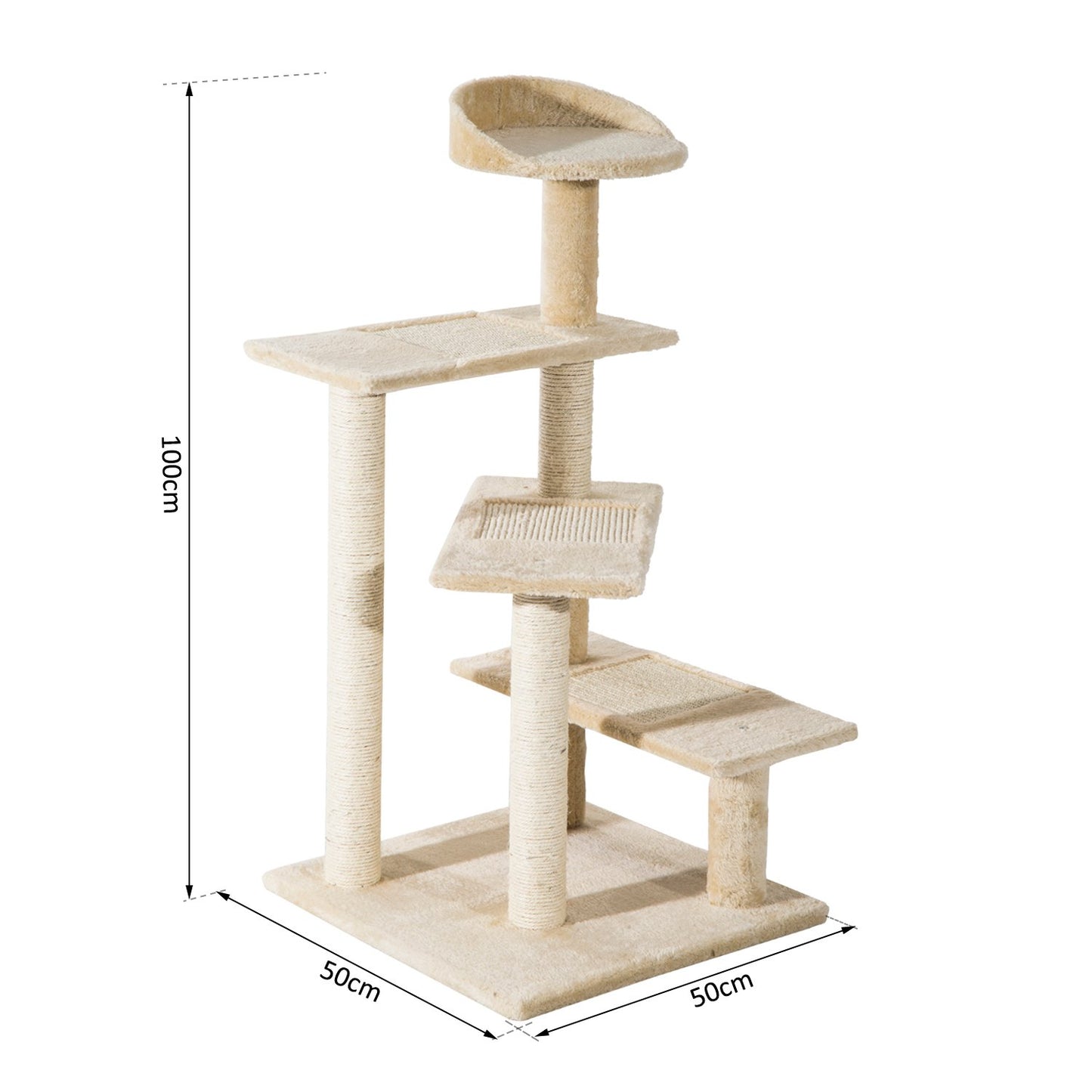 PawHut Cat Tree for Indoor Cats Kitten Scratch Scratching Scratcher Sisal Post Climbing Tower Activity Centre Beige | Durable & Comfortable - Baig Merchant