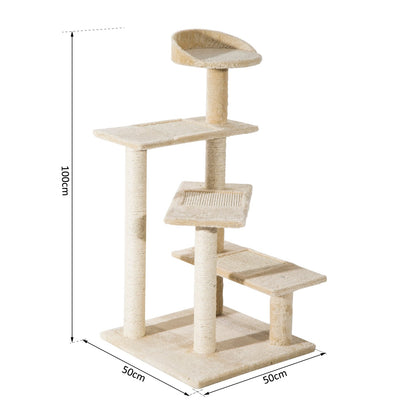 PawHut Cat Tree for Indoor Cats Kitten Scratch Scratching Scratcher Sisal Post Climbing Tower Activity Centre Beige | Durable & Comfortable - Baig Merchant