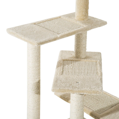 PawHut Cat Tree for Indoor Cats Kitten Scratch Scratching Scratcher Sisal Post Climbing Tower Activity Centre Beige | Durable & Comfortable - Baig Merchant