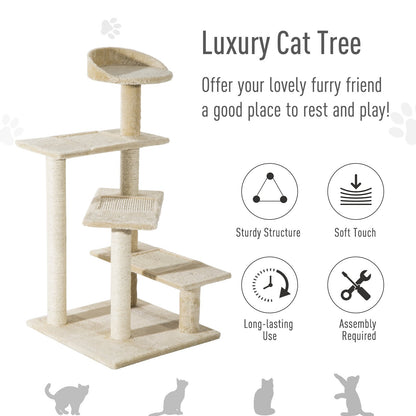 PawHut Cat Tree for Indoor Cats Kitten Scratch Scratching Scratcher Sisal Post Climbing Tower Activity Centre Beige | Durable & Comfortable - Baig Merchant