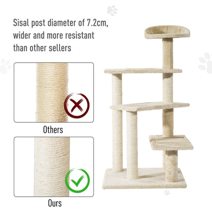 PawHut Cat Tree for Indoor Cats Kitten Scratch Scratching Scratcher Sisal Post Climbing Tower Activity Centre Beige | Durable & Comfortable - Baig Merchant