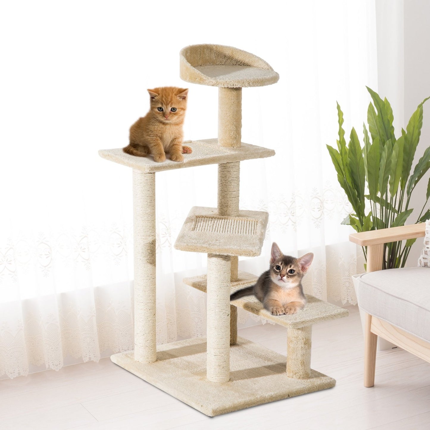 PawHut Cat Tree for Indoor Cats Kitten Scratch Scratching Scratcher Sisal Post Climbing Tower Activity Centre Beige | Durable & Comfortable - Baig Merchant