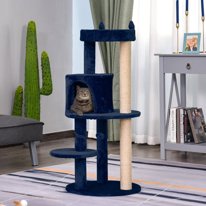 Pawhut Cat Tree for Indoor Cats Kitten Scratching Post Climbing Tower Pet Activity Center Blue 48 x 48 x 104 cm - Baig Merchant