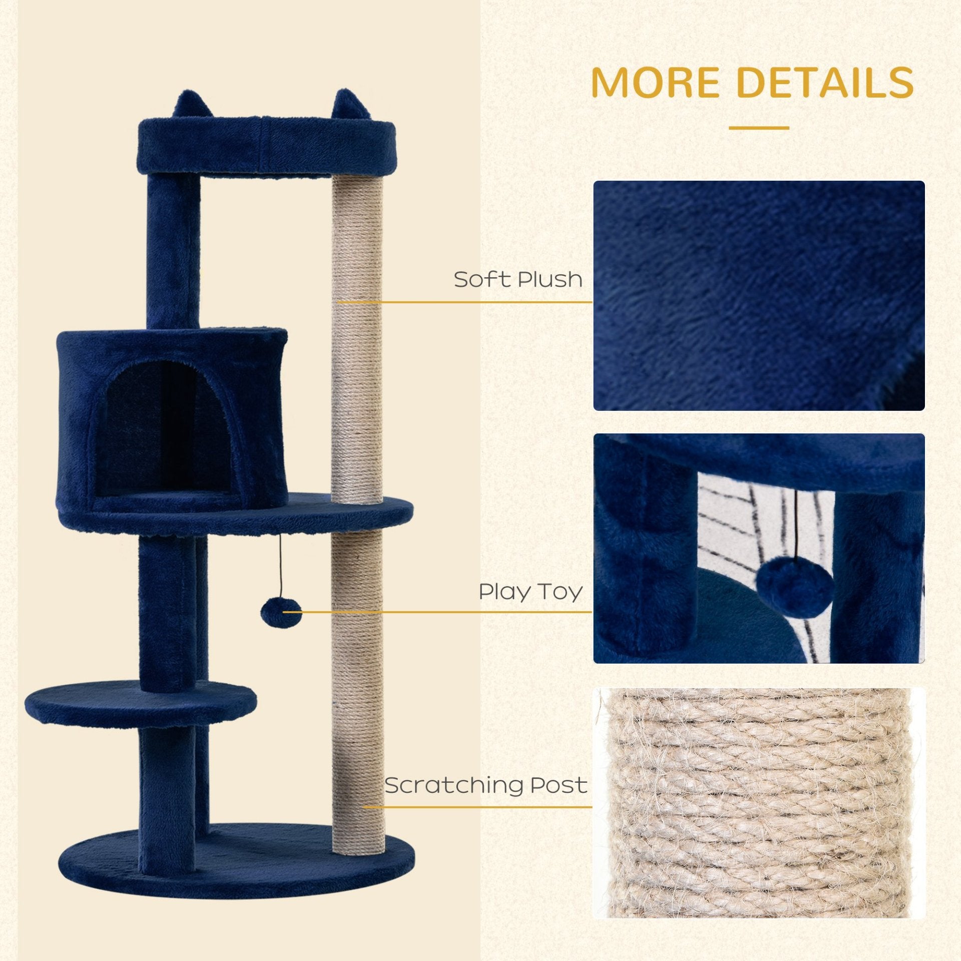 Pawhut Cat Tree for Indoor Cats Kitten Scratching Post Climbing Tower Pet Activity Center Blue 48 x 48 x 104 cm - Baig Merchant