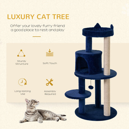 Pawhut Cat Tree for Indoor Cats Kitten Scratching Post Climbing Tower Pet Activity Center Blue 48 x 48 x 104 cm - Baig Merchant