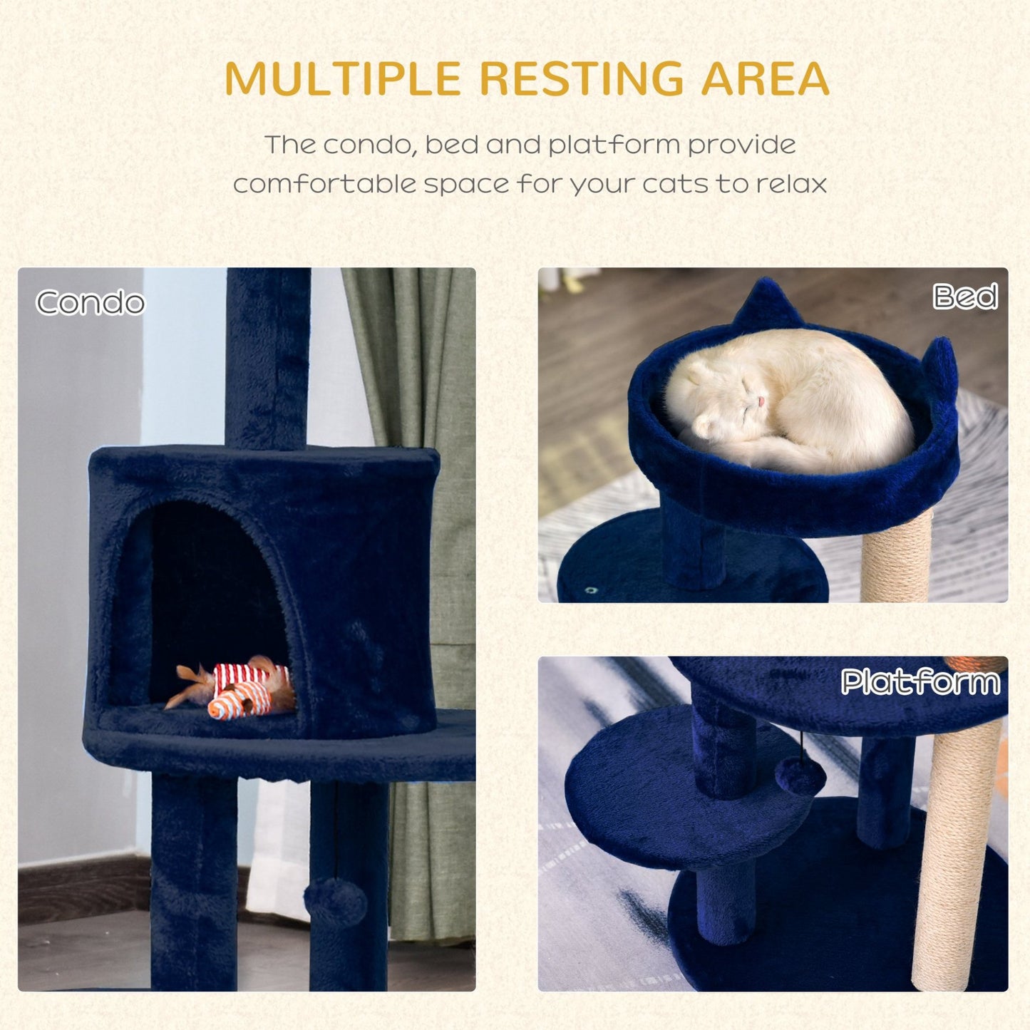 Pawhut Cat Tree for Indoor Cats Kitten Scratching Post Climbing Tower Pet Activity Center Blue 48 x 48 x 104 cm - Baig Merchant