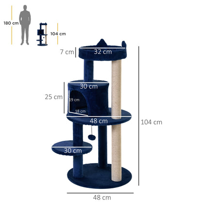 Pawhut Cat Tree for Indoor Cats Kitten Scratching Post Climbing Tower Pet Activity Center Blue 48 x 48 x 104 cm - Baig Merchant