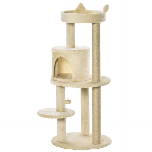 Pawhut Cat Tree for Indoor Cats Kitten Scratching Post Climbing Tower Pet Activity Center Cream 48 x 48 x 104 cm - Baig Merchant