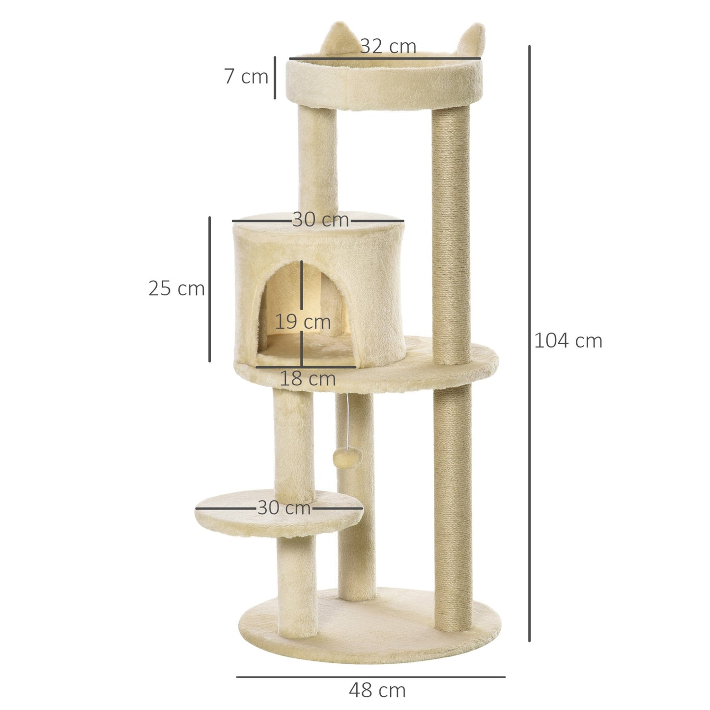 Pawhut Cat Tree for Indoor Cats Kitten Scratching Post Climbing Tower Pet Activity Center Cream 48 x 48 x 104 cm - Baig Merchant