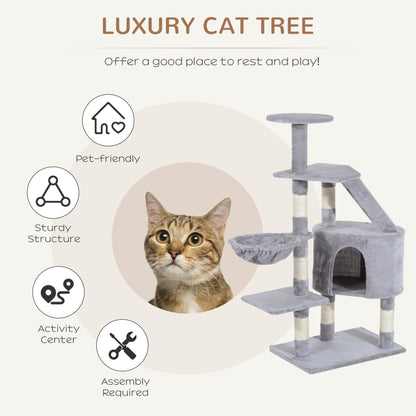 PawHut Cat Tree for Indoor Cats Kitten Scratching Post Scratch Scratcher Climb Activity Center Play House Pet Furniture 125cm (Grey) - Baig Merchant