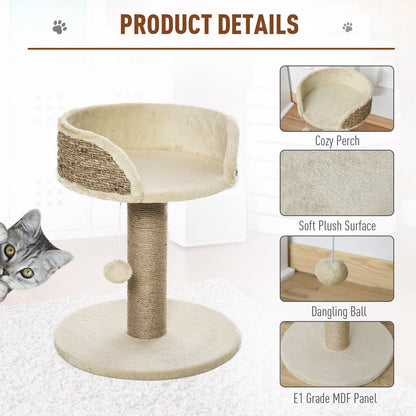 PawHut Cat Tree for Indoor Cats Kitten Tower Activity Center Climbing Stand Furniture with Scratching Posts Dangling Ball Perch Beige - Baig Merchant