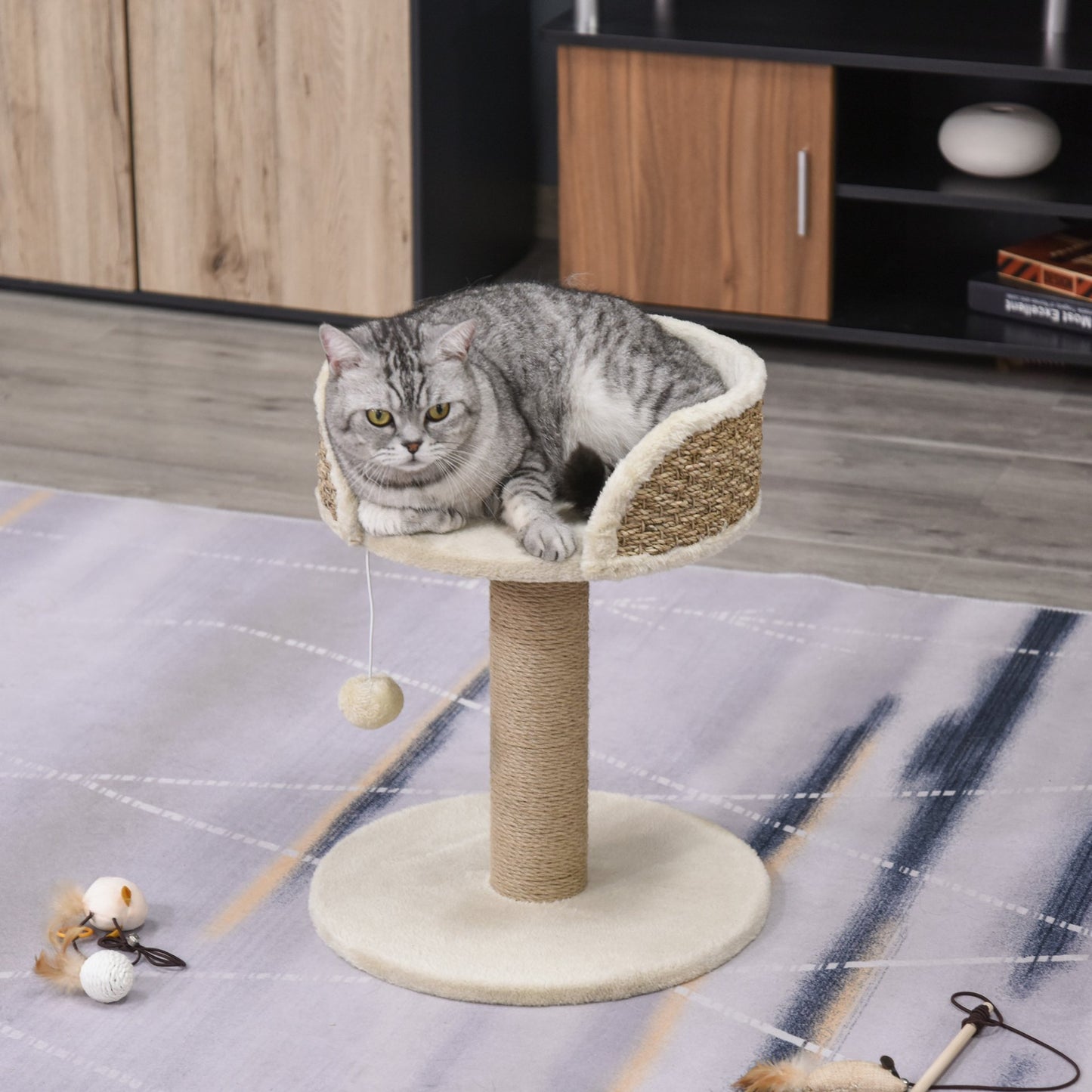 PawHut Cat Tree for Indoor Cats Kitten Tower Activity Center Climbing Stand Furniture with Scratching Posts Dangling Ball Perch Beige - Baig Merchant