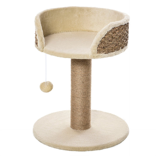 PawHut Cat Tree for Indoor Cats Kitten Tower Activity Center Climbing Stand Furniture with Scratching Posts Dangling Ball Perch Beige - Baig Merchant