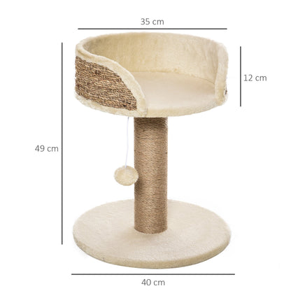 PawHut Cat Tree for Indoor Cats Kitten Tower Activity Center Climbing Stand Furniture with Scratching Posts Dangling Ball Perch Beige - Baig Merchant