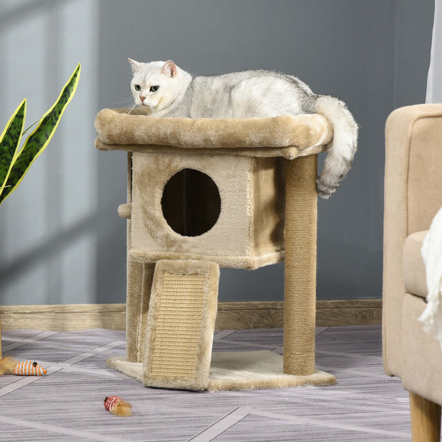 PawHut Cat Tree for Indoor Cats Kitten Tower Climbing Activity Centre Furniture w/ Jute Scratching Pad, Toy Ball, Cat House - Coffee - Baig Merchant