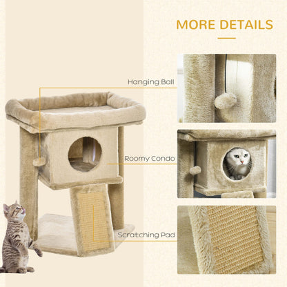 PawHut Cat Tree for Indoor Cats Kitten Tower Climbing Activity Centre Furniture w/ Jute Scratching Pad, Toy Ball, Cat House - Coffee - Baig Merchant