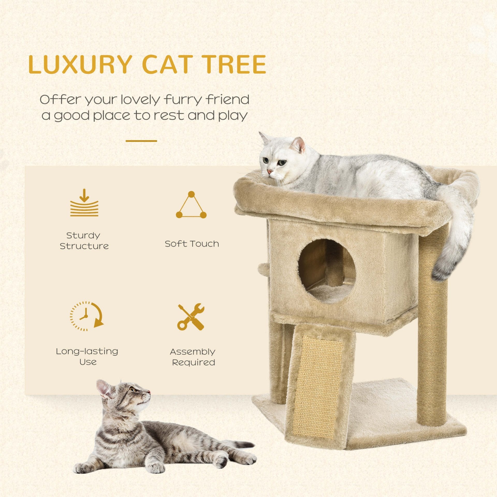 PawHut Cat Tree for Indoor Cats Kitten Tower Climbing Activity Centre Furniture w/ Jute Scratching Pad, Toy Ball, Cat House - Coffee - Baig Merchant