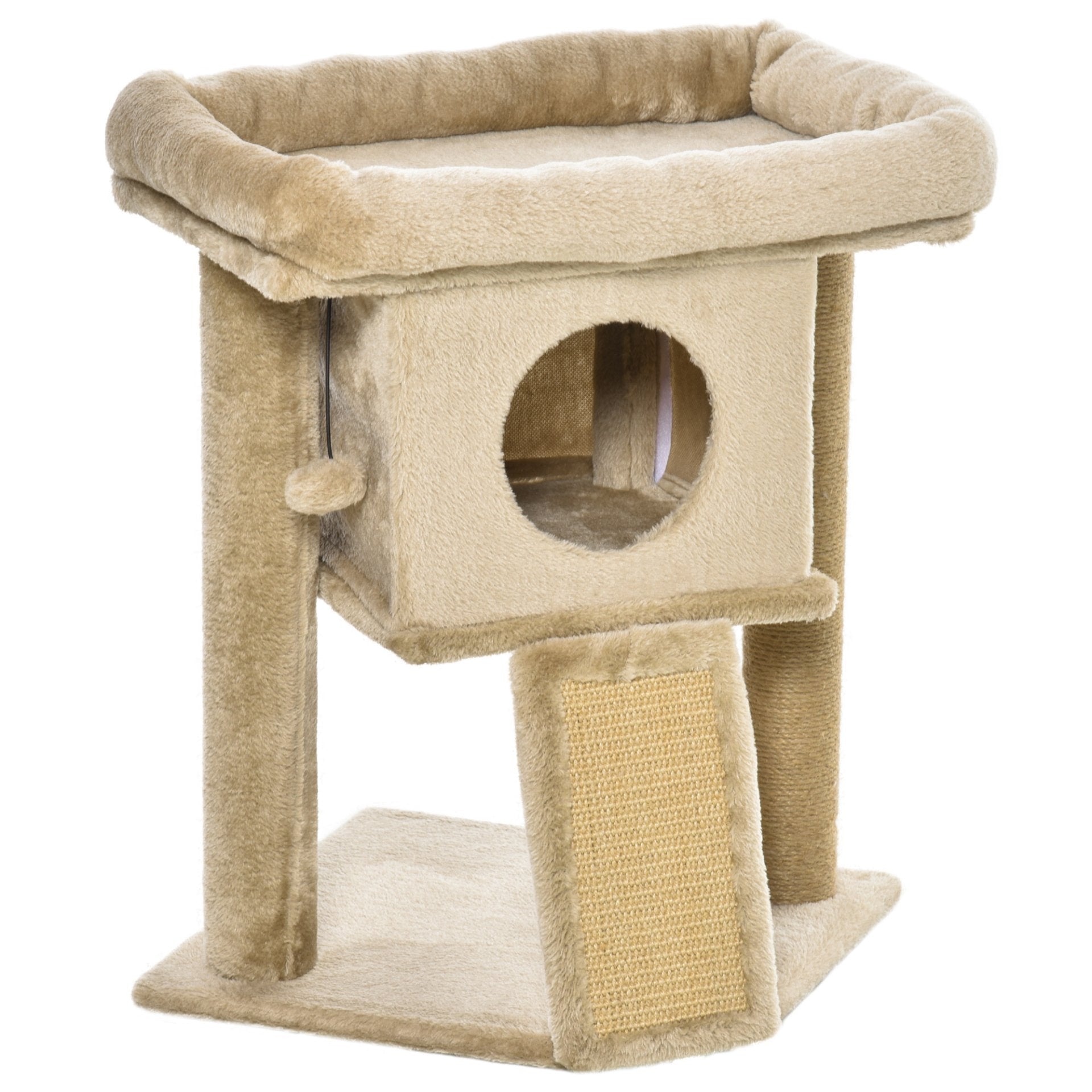 PawHut Cat Tree for Indoor Cats Kitten Tower Climbing Activity Centre Furniture w/ Jute Scratching Pad, Toy Ball, Cat House - Coffee - Baig Merchant