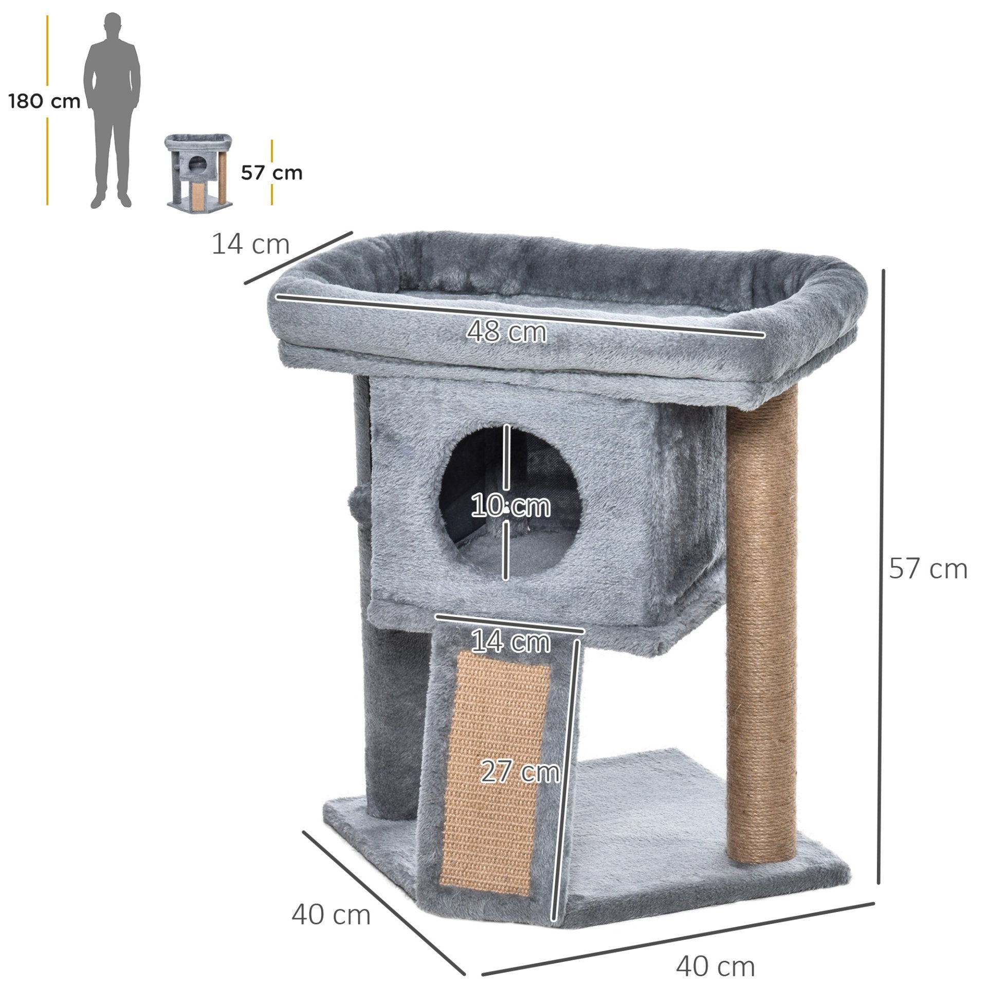 PawHut Cat Tree for Indoor Cats Kitten Tower Climbing Activity Centre Furniture w/ Jute Scratching Pad, Toy Ball, Cat House - Grey - Baig Merchant